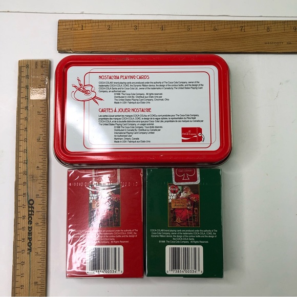 Vintage 1998 Coca Cola Nostalgia Tin 2 Playing cards Box games Sparkling Holiday - Picture 4 of 5
